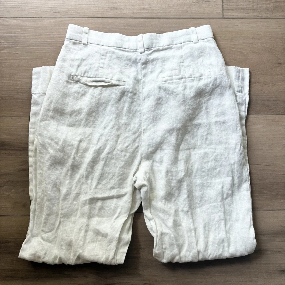 Banana Republic High Rise Wide Leg 100% Linen Cream Ivory White Pants Size 4